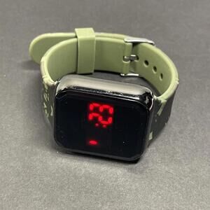 ACCUTIME Unisex LED TOUCH Watch Black Case Green Camo Band #4026WMM NEW BATTERY